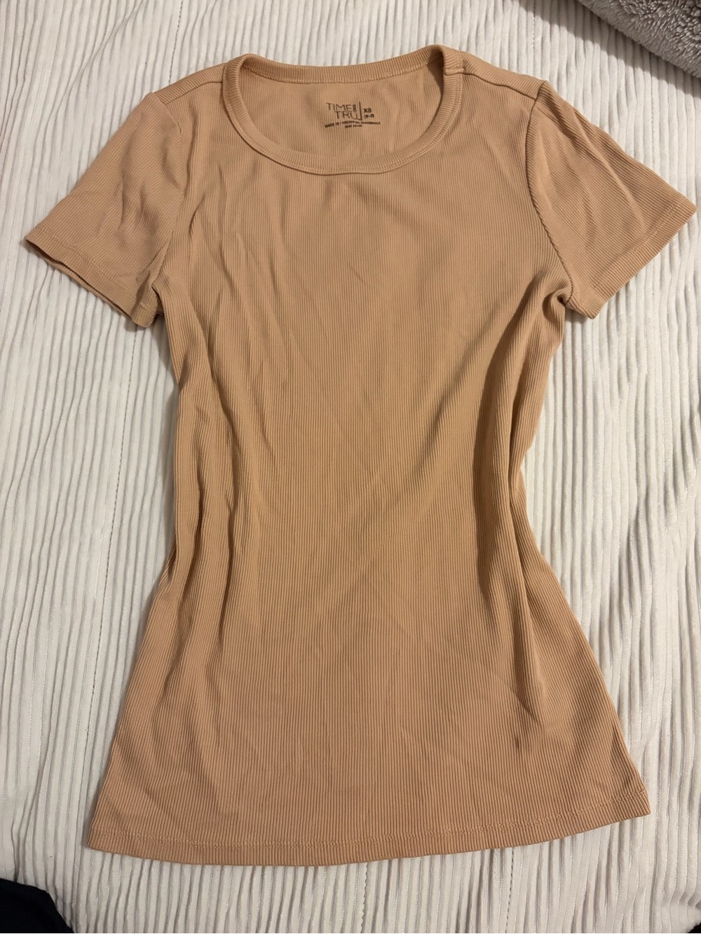 Time and Tru Tan Ribbed Short-Sleeve Tee